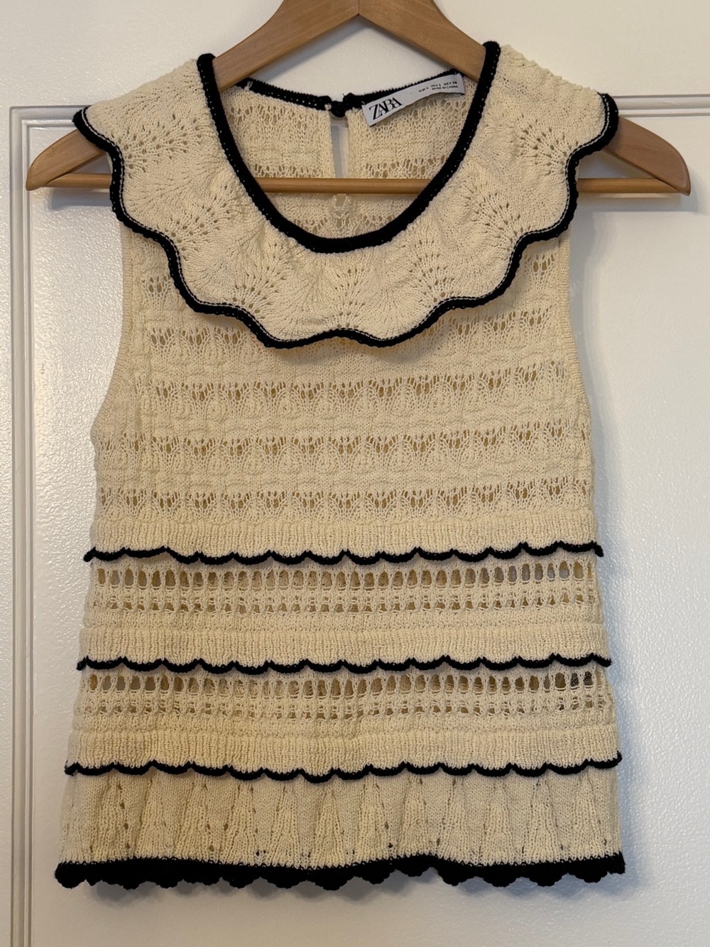 Zara open-knit ruffled sleeveless top